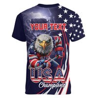 United States Ice Hockey Champions Personalized Women V-Neck T-Shirt Lets Go Boy USA Goal
