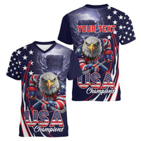 United States Ice Hockey Champions Personalized Women V-Neck T-Shirt Lets Go Boy USA Goal