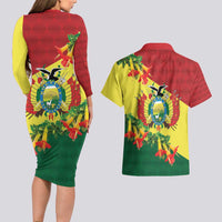 Bolivia Andean Condor Kantuta Flowers Couples Matching Long Sleeve Bodycon Dress and Hawaiian Shirt