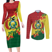 Bolivia Andean Condor Kantuta Flowers Couples Matching Long Sleeve Bodycon Dress and Long Sleeve Button Shirt