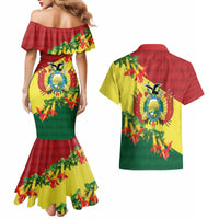 Bolivia Andean Condor Kantuta Flowers Couples Matching Mermaid Dress and Hawaiian Shirt