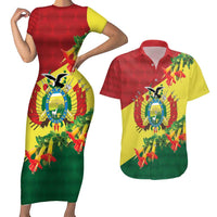 Bolivia Andean Condor Kantuta Flowers Couples Matching Short Sleeve Bodycon Dress and Hawaiian Shirt