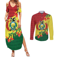 Bolivia Andean Condor Kantuta Flowers Couples Matching Summer Maxi Dress and Long Sleeve Button Shirt