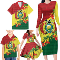 Bolivia Andean Condor Kantuta Flowers Family Matching Long Sleeve Bodycon Dress and Hawaiian Shirt
