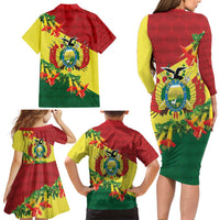 Bolivia Andean Condor Kantuta Flowers Family Matching Long Sleeve Bodycon Dress and Hawaiian Shirt