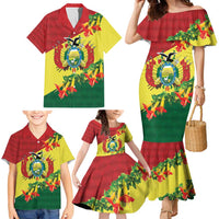 Bolivia Andean Condor Kantuta Flowers Family Matching Mermaid Dress and Hawaiian Shirt