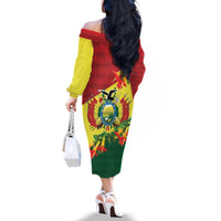 Bolivia Andean Condor Kantuta Flowers Family Matching Off The Shoulder Long Sleeve Dress and Hawaiian Shirt