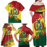 Bolivia Andean Condor Kantuta Flowers Family Matching Off Shoulder Maxi Dress and Hawaiian Shirt