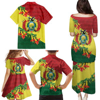 Bolivia Andean Condor Kantuta Flowers Family Matching Puletasi and Hawaiian Shirt