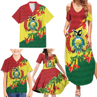 Bolivia Andean Condor Kantuta Flowers Family Matching Summer Maxi Dress and Hawaiian Shirt