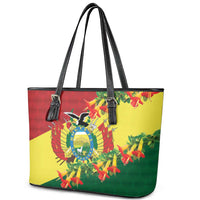 Bolivia Andean Condor Kantuta Flowers Leather Tote Bag LT9