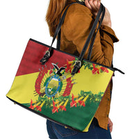 Bolivia Andean Condor Kantuta Flowers Leather Tote Bag LT9