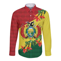 Bolivia Andean Condor Kantuta Flowers Long Sleeve Button Shirt