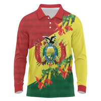 Bolivia Andean Condor Kantuta Flowers Long Sleeve Polo Shirt