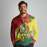 Bolivia Andean Condor Kantuta Flowers Long Sleeve Polo Shirt