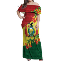 Bolivia Andean Condor Kantuta Flowers Off Shoulder Maxi Dress