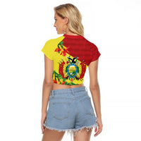 Bolivia Andean Condor Kantuta Flowers Raglan Cropped T Shirt