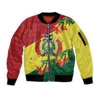 Bolivia Andean Condor Kantuta Flowers Sleeve Zip Bomber Jacket