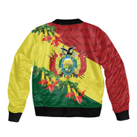Bolivia Andean Condor Kantuta Flowers Sleeve Zip Bomber Jacket