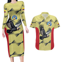 Colombia Football Custom Couples Matching Long Sleeve Bodycon Dress and Hawaiian Shirt Los Cafeteros Andean Condor
