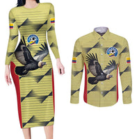 Colombia Football Custom Couples Matching Long Sleeve Bodycon Dress and Long Sleeve Button Shirt Los Cafeteros Andean Condor