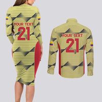 Colombia Football Custom Couples Matching Long Sleeve Bodycon Dress and Long Sleeve Button Shirt Los Cafeteros Andean Condor