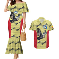 Colombia Football Custom Couples Matching Mermaid Dress and Hawaiian Shirt Los Cafeteros Andean Condor