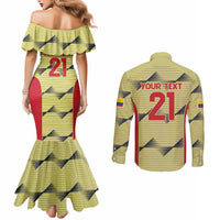 Colombia Football Custom Couples Matching Mermaid Dress and Long Sleeve Button Shirt Los Cafeteros Andean Condor