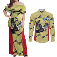 Colombia Football Custom Couples Matching Off Shoulder Maxi Dress and Long Sleeve Button Shirt Los Cafeteros Andean Condor