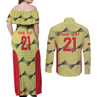 Colombia Football Custom Couples Matching Off Shoulder Maxi Dress and Long Sleeve Button Shirt Los Cafeteros Andean Condor