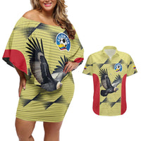 Colombia Football Custom Couples Matching Off Shoulder Short Dress and Hawaiian Shirt Los Cafeteros Andean Condor