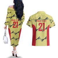 Colombia Football Custom Couples Matching Off The Shoulder Long Sleeve Dress and Hawaiian Shirt Los Cafeteros Andean Condor