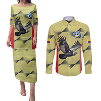 Colombia Football Custom Couples Matching Puletasi and Long Sleeve Button Shirt Los Cafeteros Andean Condor