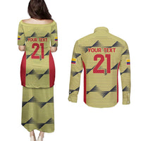 Colombia Football Custom Couples Matching Puletasi and Long Sleeve Button Shirt Los Cafeteros Andean Condor