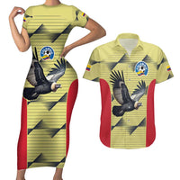 Colombia Football Custom Couples Matching Short Sleeve Bodycon Dress and Hawaiian Shirt Los Cafeteros Andean Condor