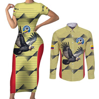 Colombia Football Custom Couples Matching Short Sleeve Bodycon Dress and Long Sleeve Button Shirt Los Cafeteros Andean Condor