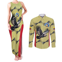 Colombia Football Custom Couples Matching Tank Maxi Dress and Long Sleeve Button Shirt Los Cafeteros Andean Condor