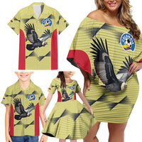 Colombia Football Custom Family Matching Off Shoulder Short Dress and Hawaiian Shirt Los Cafeteros Andean Condor