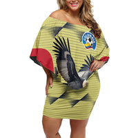 Colombia Football Custom Family Matching Off Shoulder Short Dress and Hawaiian Shirt Los Cafeteros Andean Condor