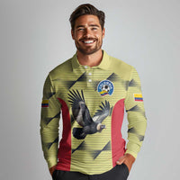 Colombia Football Custom Long Sleeve Polo Shirt Los Cafeteros Andean Condor