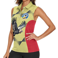 Colombia Football Custom Women Sleeveless Polo Shirt Los Cafeteros Andean Condor