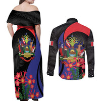 Peru Coat of Arms Couples Matching Off Shoulder Maxi Dress and Long Sleeve Button Shirt First Version 1821 - 1825