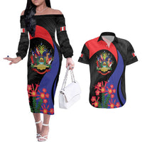 Peru Coat of Arms Couples Matching Off The Shoulder Long Sleeve Dress and Hawaiian Shirt First Version 1821 - 1825