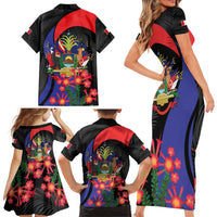 Peru Coat of Arms Family Matching Short Sleeve Bodycon Dress and Hawaiian Shirt First Version 1821 - 1825