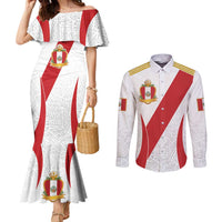 Peru Football Custom Couples Matching Mermaid Dress and Long Sleeve Button Shirt La Bicolor Arriba Peru