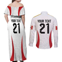 Peru Football Custom Couples Matching Off Shoulder Maxi Dress and Long Sleeve Button Shirt La Bicolor Arriba Peru