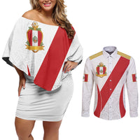 Peru Football Custom Couples Matching Off Shoulder Short Dress and Long Sleeve Button Shirt La Bicolor Arriba Peru