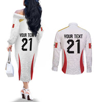 Peru Football Custom Couples Matching Off The Shoulder Long Sleeve Dress and Long Sleeve Button Shirt La Bicolor Arriba Peru