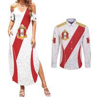 Peru Football Custom Couples Matching Summer Maxi Dress and Long Sleeve Button Shirt La Bicolor Arriba Peru