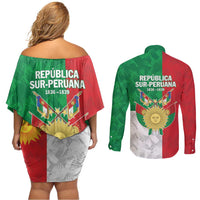 Republic of South Peru Couples Matching Off Shoulder Short Dress and Long Sleeve Button Shirt Version 1836 - 1839